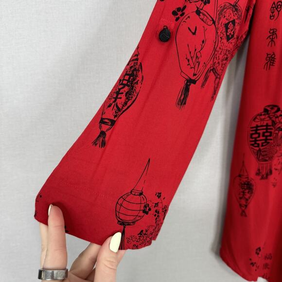 Soft Surroundings Shirt Womens 2X Red Pagoda Lantern Tunic Top Oriental Asian - Picture 5 of 14